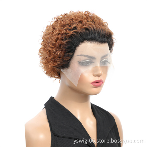 Wholesale 1B/30 Jerry Curl pixie cut Human Hair Wigs Short Cut Wig 100% Brazilian Curly Human Hair Wig For Black Women